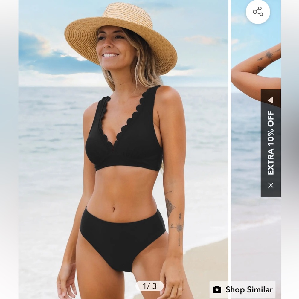 Enjoy the Sun Scalloped Longline Bralette & Mid Rise Hipster Bikini Set